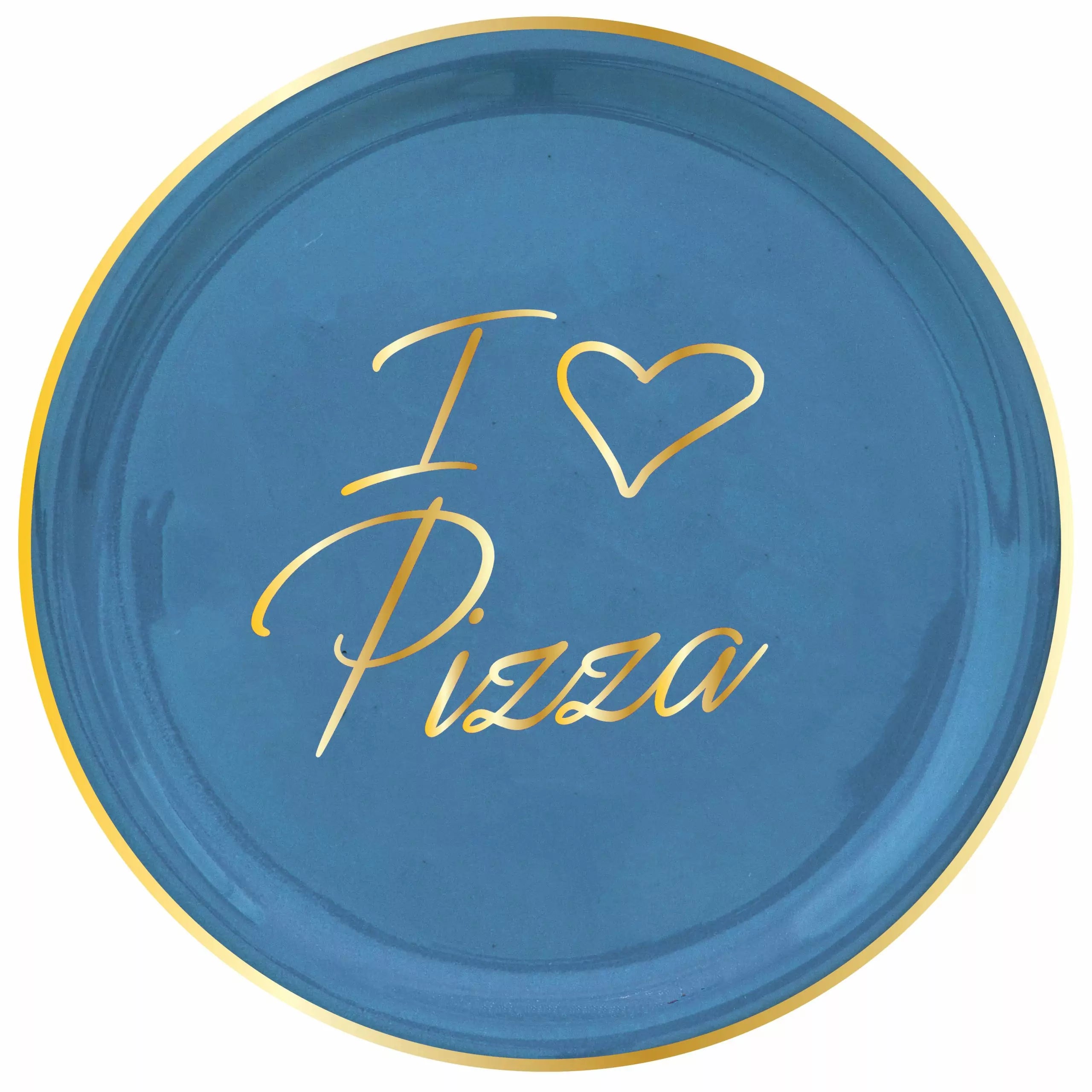 PLATO DORADO PARA PIZZA “I ❤ PIZZA” – Azul